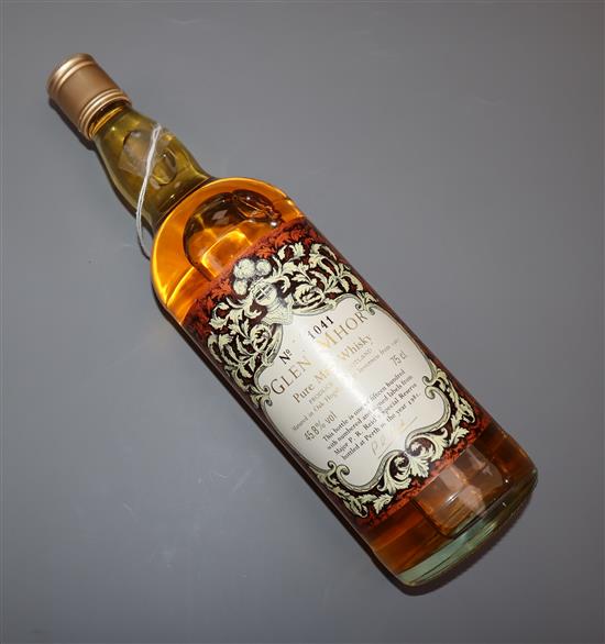 A bottle of Glen Mhor malt whisky, limited edition, number 1041 in Harrods retail box